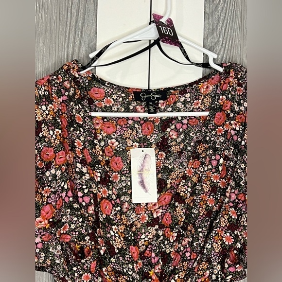 B3.01 NWT Jessica Simpson Floral Wrap/Tie Ruched Blouse XL - Picture 3 of 7